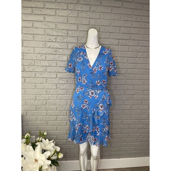 Banana Republic Women Blue Floral Wrap Summer Dress Size 4 - Picture 1 of 7